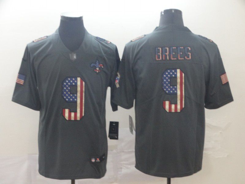 Men New Orleans Saints #9 Brees Carbon Black Retro USA flag Nike NFL Jerseys